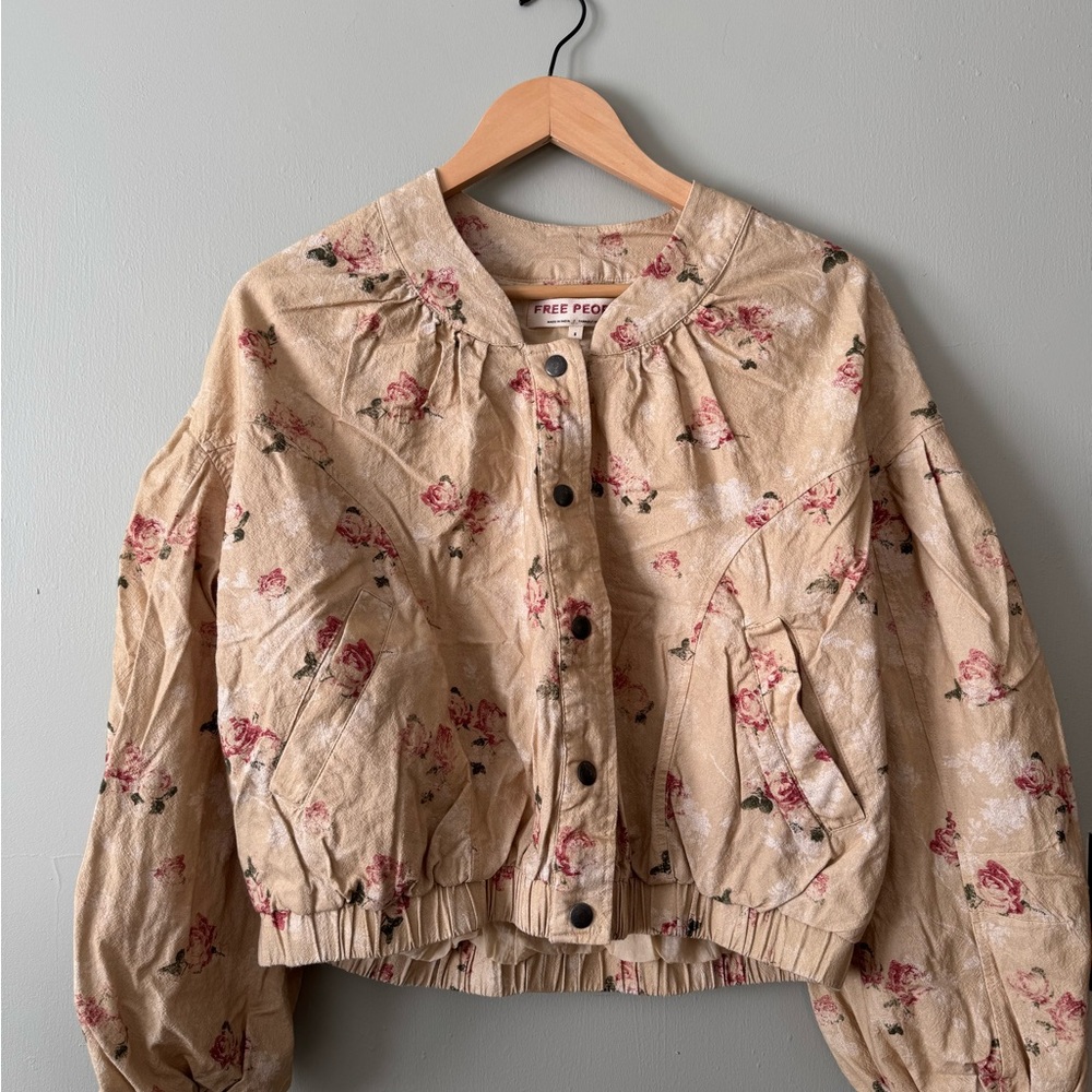 Urban Outfitters Floral Tan Bomber Jacket